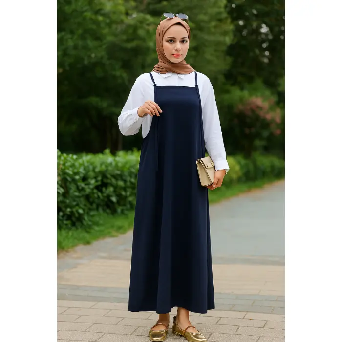 LYYN Kadın Lacivert Basic Ayarlanabilir Askılı Jile Elbise