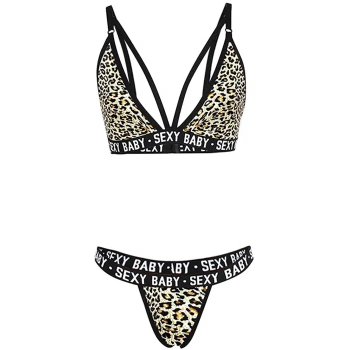 LYYN Kadın Leopar Desenli Yazı Detaylı Ipli Sütyen Takımı