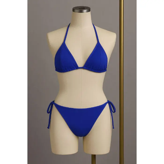 LYYN Kadın Mavi Yandan ve Boyundan Bağlamalı Bikini Mayo Takımı