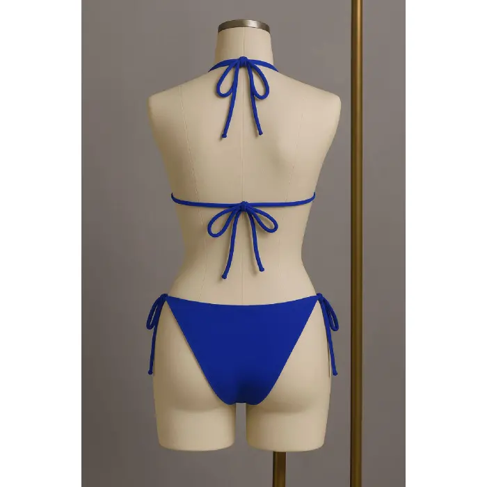 LYYN Kadın Mavi Yandan ve Boyundan Bağlamalı Bikini Mayo Takımı