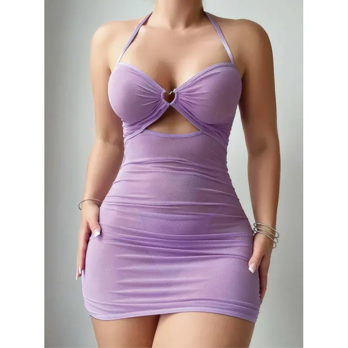 LYYN Kadın Mor Tül Zincir Detaylı Fantezi Kostüm 2174