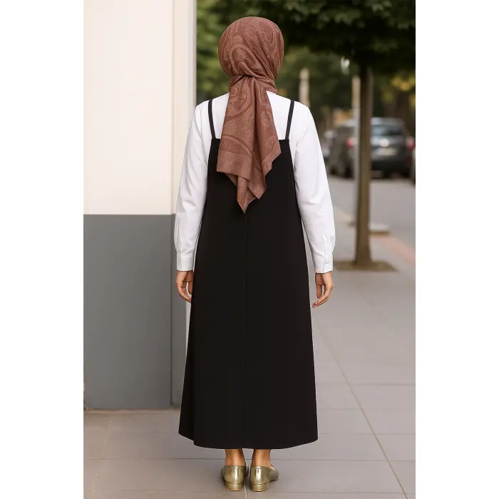 LYYN Kadın Siyah Basic Ayarlanabilir Askılı Jile Elbise