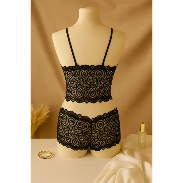LYYN Kadın Siyah Dantel Bralet Şort Takımı – Şık, Zarif ve Feminen İç Giyim