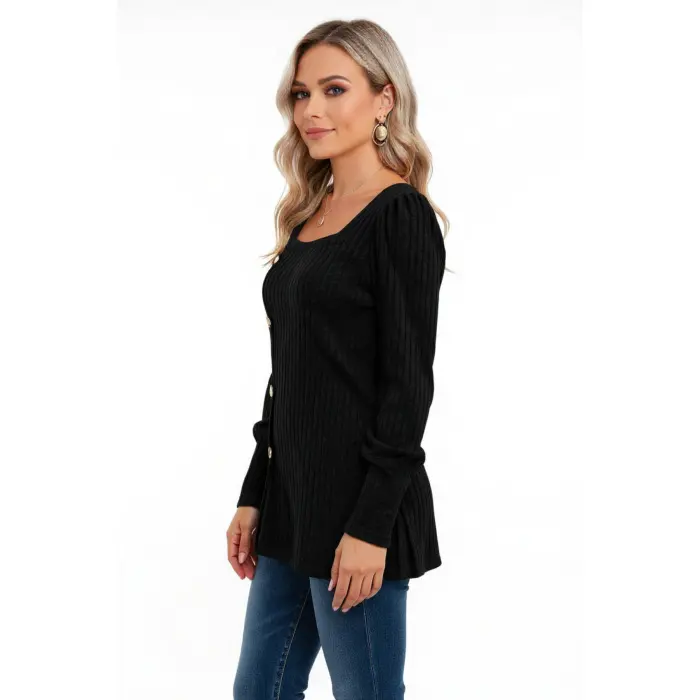 LYYN Kadın Uzun Kollu Düğmeli Mevsimlik Bluz – Yumuşak Dokulu, Esnek ve Sıcak Tutan Kumaş