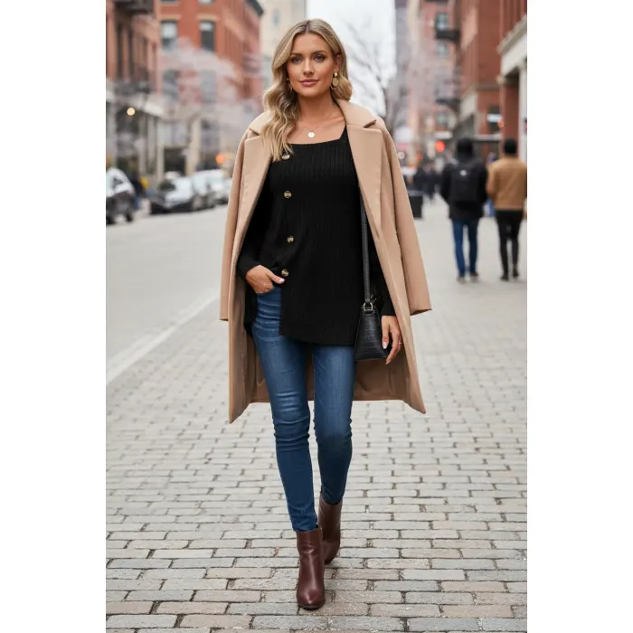 LYYN Kadın Uzun Kollu Düğmeli Mevsimlik Bluz – Yumuşak Dokulu, Esnek ve Sıcak Tutan Kumaş