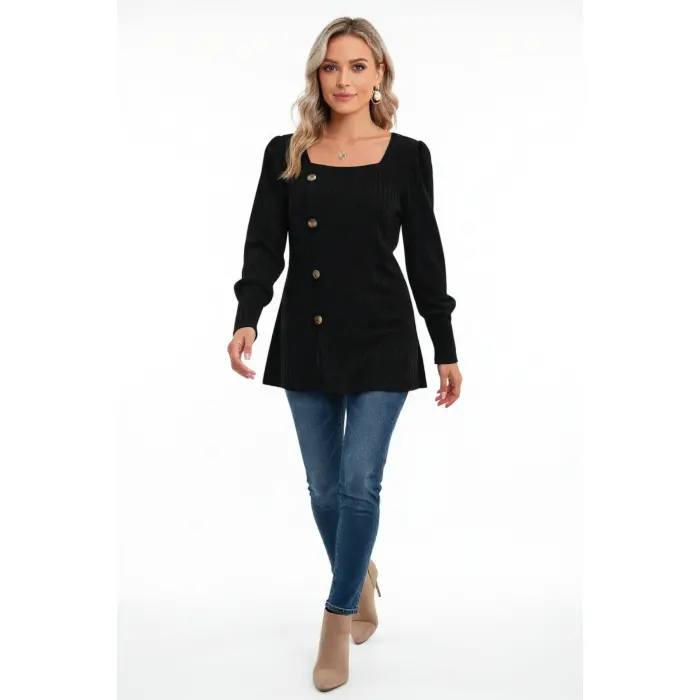 LYYN Kadın Uzun Kollu Düğmeli Mevsimlik Bluz – Yumuşak Dokulu, Esnek ve Sıcak Tutan Kumaş