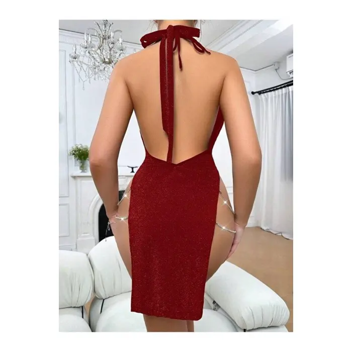 LYYN Kadın Zincir Detaylı Fantezi  Elbise 5087