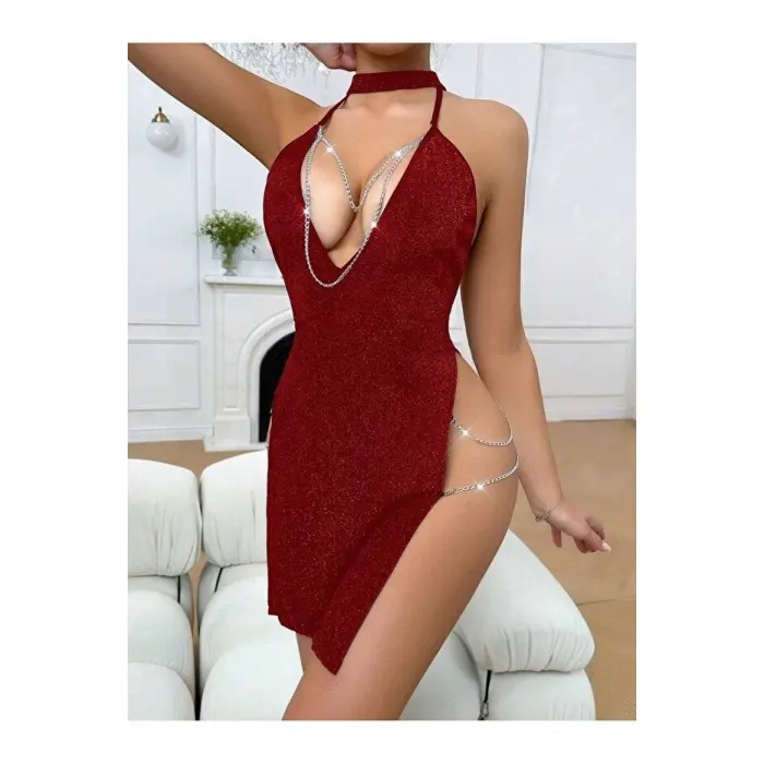 LYYN Kadın Zincir Detaylı Fantezi  Elbise 5087