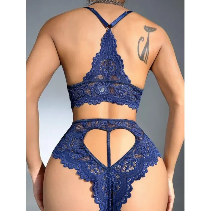 LYYN Lacivert Dantelli Fantezi Bralet Sütyen Takımı