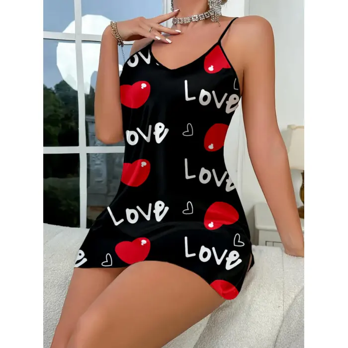 LYYN Love Desenli Saten Gecelik