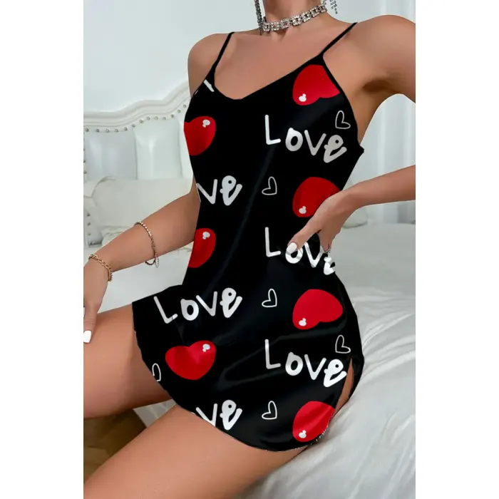 LYYN Love Desenli Saten Gecelik