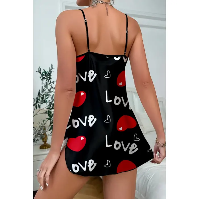 LYYN Love Desenli Saten Gecelik