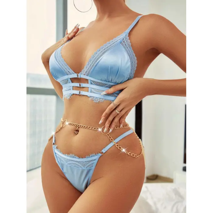 LYYN Mavi Zincir Detaylı Fantezi Sütyen Takımı