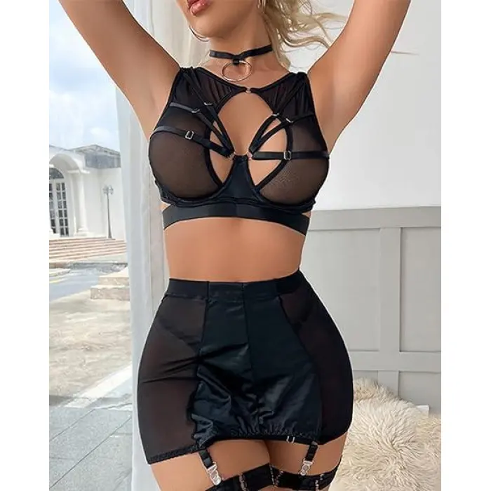 LYYN Özel Tasarım Seksi Etekli Siyah Fantezi Jartiyer Takımı