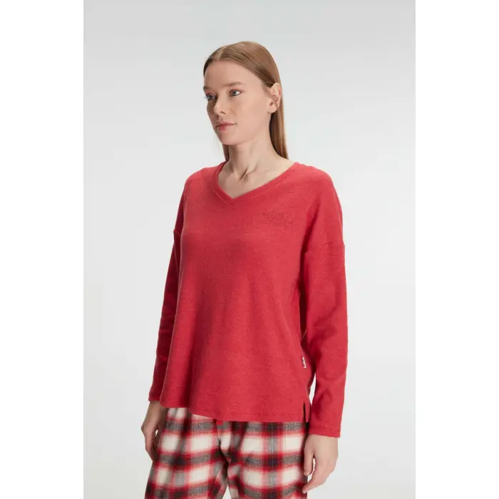 LYYN Pamuklu Kışlık Kare Desenli Uzun Kol Pijama Takımı