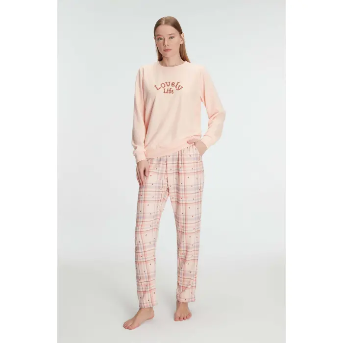 LYYN Pamuklu Kışlık Uzun Kol Kadın Pijama Takım