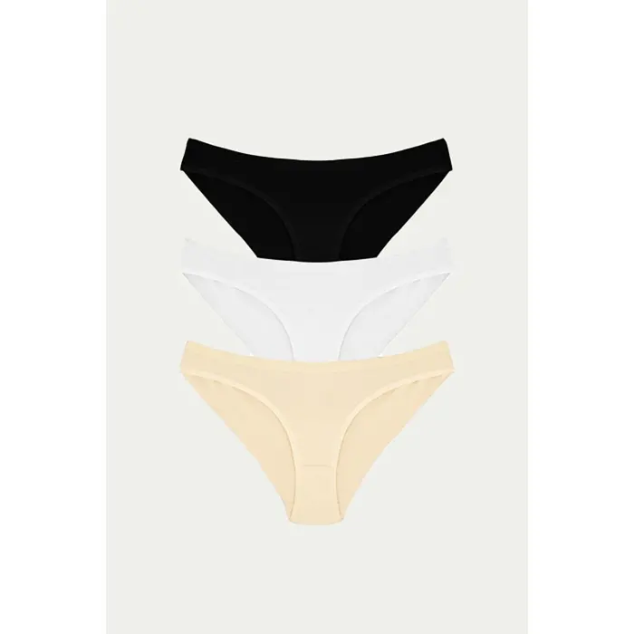 LYYN Pamuklu Siyah Beyaz Ten Rengi 3lü Külot