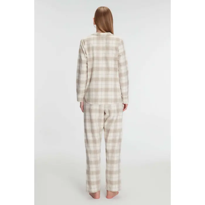 LYYN Pamuklu Uzun Kol Gömlek Pantolon Pijama Takımı