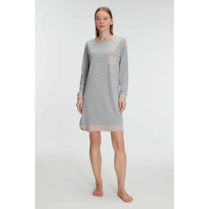 LYYN Pamuklu Uzun Kollu Gecelik