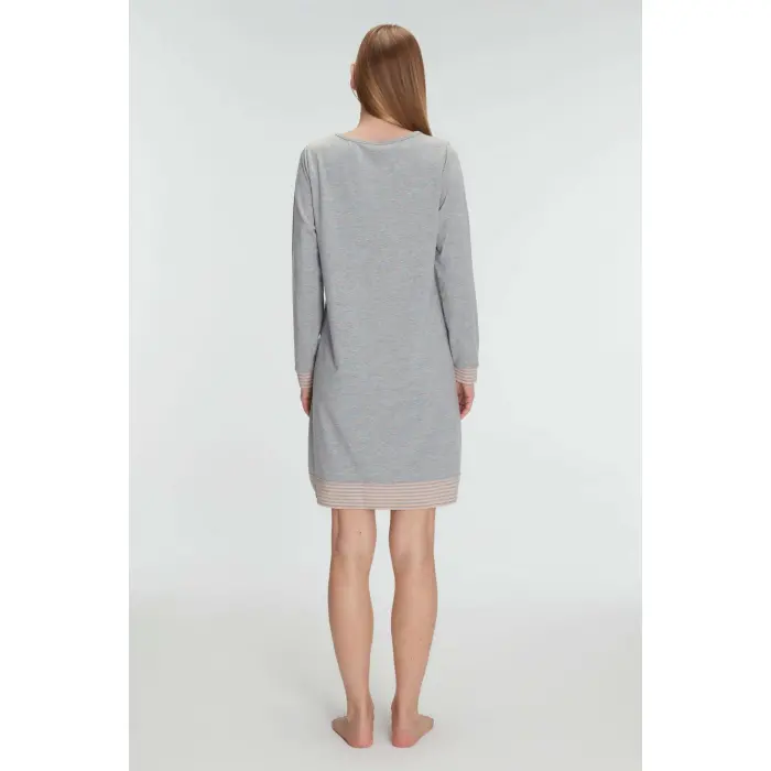 LYYN Pamuklu Uzun Kollu Gecelik