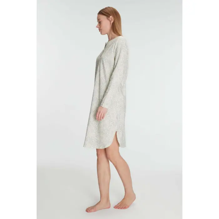 LYYN Pamuklu Uzun Kollu Gecelik