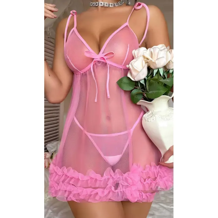 LYYN Pembe Kdın Fantezi Gecelik Tül 2096