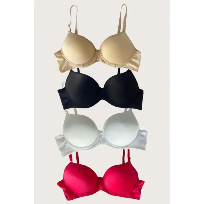 LYYN Siyah-beyaz-kırmızı-ten 4lü İçi Boş Micro Balenli Günlük Tek Desteksiz Sütyen
