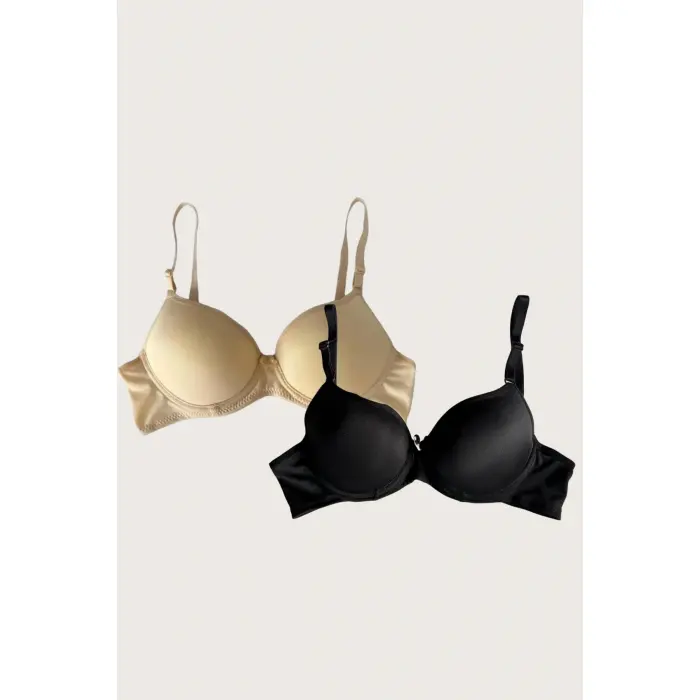 LYYN Siyah-ten 2li Mikro Kumaş Push Up Dolgulu Balenli Günlük Destekli Sütyen