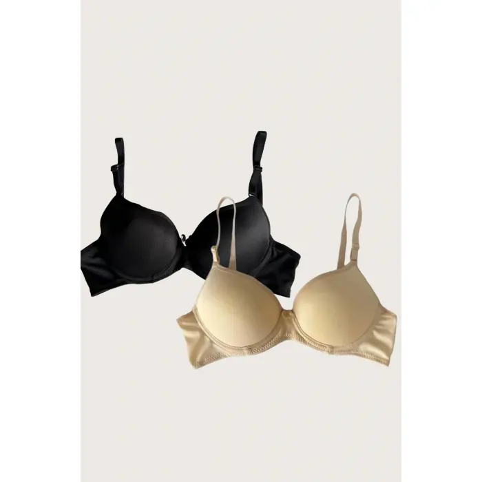 LYYN Siyah-ten 2li Mikro Kumaş Push Up Dolgulu Balenli Günlük Destekli Sütyen