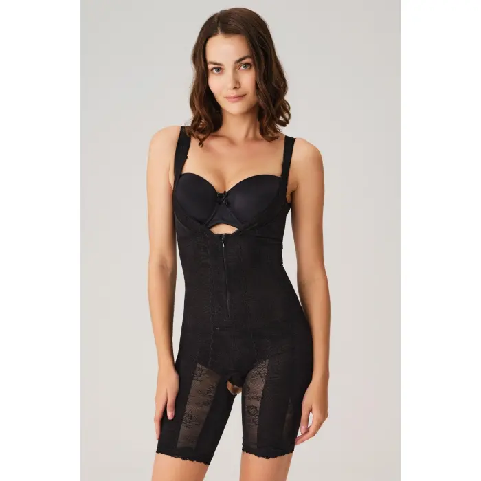 LYYN Toparlayıcı Vücut İnceltici Dikişli Fermuarlı Uzun Paca Altı Açık Sıkı Badi Korse