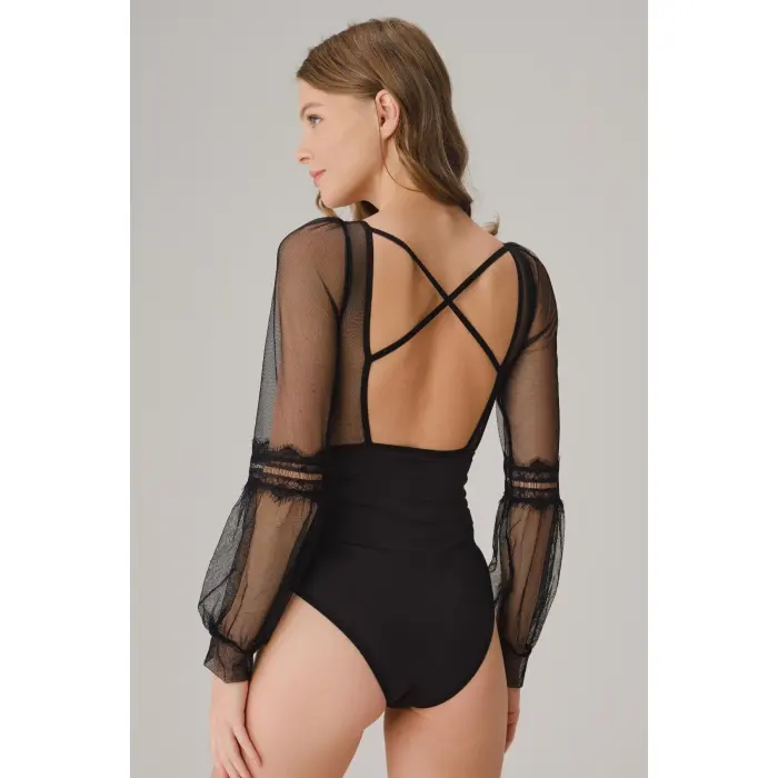 LYYN Tüllü Dantelli Uzun Kol Badi