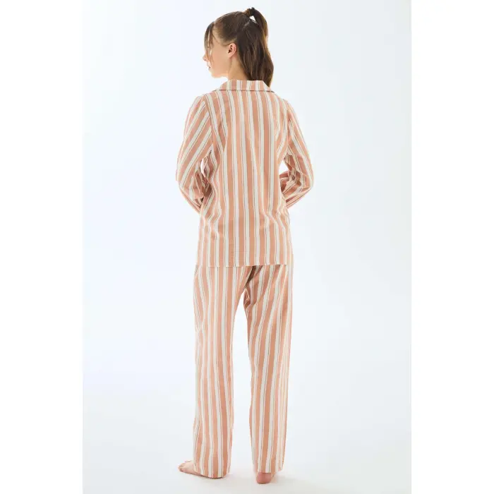 LYYN Viscose Çizgili Gömlek Pantolon Pijama Takımı