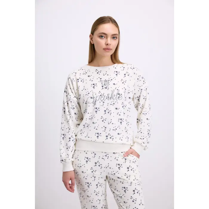 LYYN Yıldız Desenli Tencel Pamuklu 2li Pijama Takımı