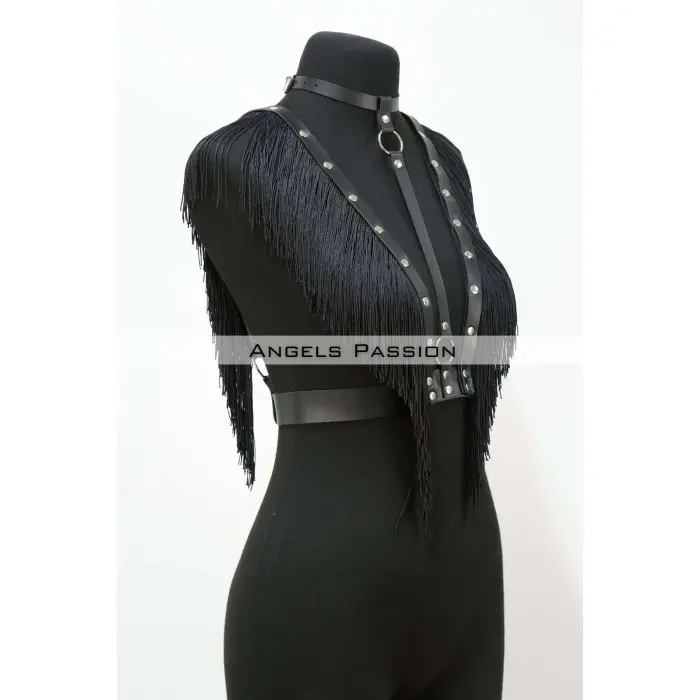 Püskül Ve Deri Büstiyer Harness, Püsküllü Clubwear, Deri Büstiyer - Brf767