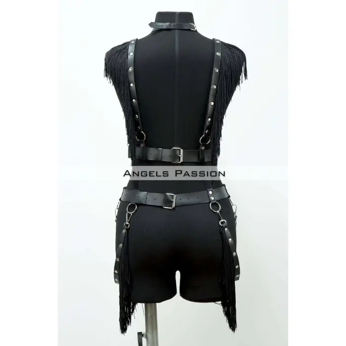 Püslüllü Deri Harness Takım, Püsküllü Elbise Aksesuarı - Brf768