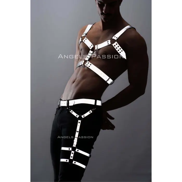 Reflektörlü - Karanlıkta Yansıyan Erkek  Göğüs Ve Bacak Harness Takım - Brfm199
