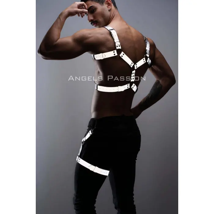 Reflektörlü - Karanlıkta Yansıyan Erkek  Göğüs Ve Bacak Harness Takım - Brfm199