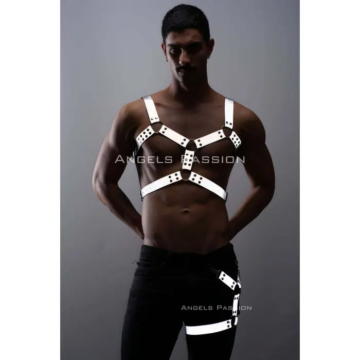 Reflektörlü - Karanlıkta Yansıyan Erkek  Göğüs Ve Bacak Harness Takım - Brfm199