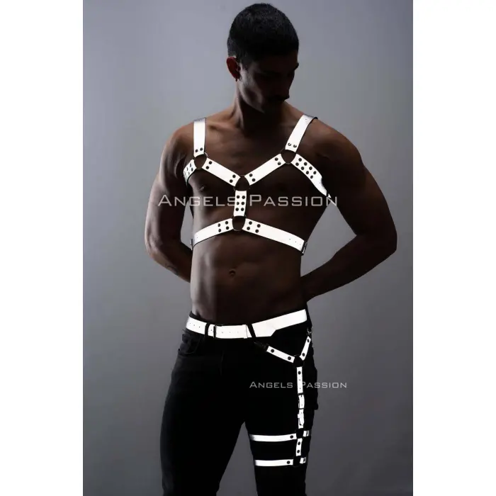 Reflektörlü - Karanlıkta Yansıyan Erkek  Göğüs Ve Bacak Harness Takım - Brfm199