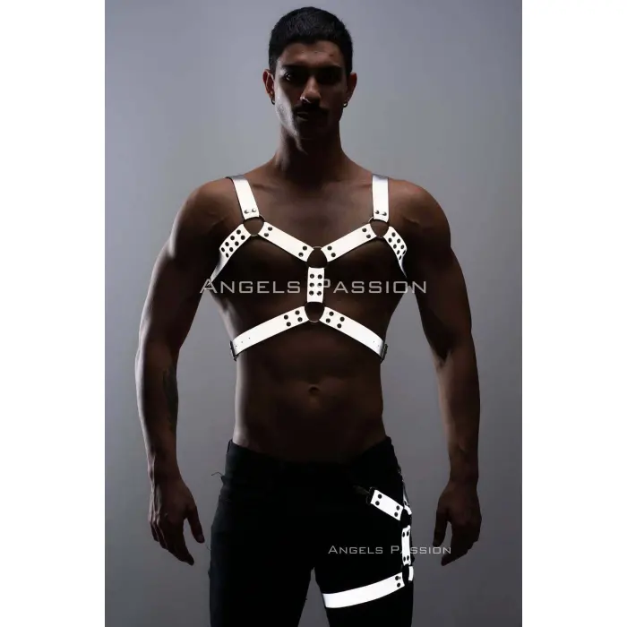 Reflektörlü - Karanlıkta Yansıyan Erkek  Göğüs Ve Bacak Harness Takım - Brfm199