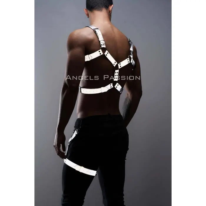 Reflektörlü - Karanlıkta Yansıyan Erkek  Göğüs Ve Bacak Harness Takım - Brfm199