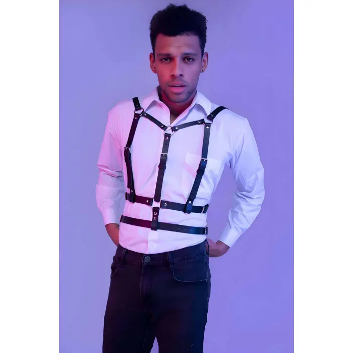 Şık Erkek  Deri Göğüs Harness - Brfm40