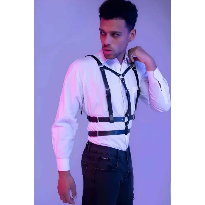 Şık Erkek  Deri Göğüs Harness - Brfm40