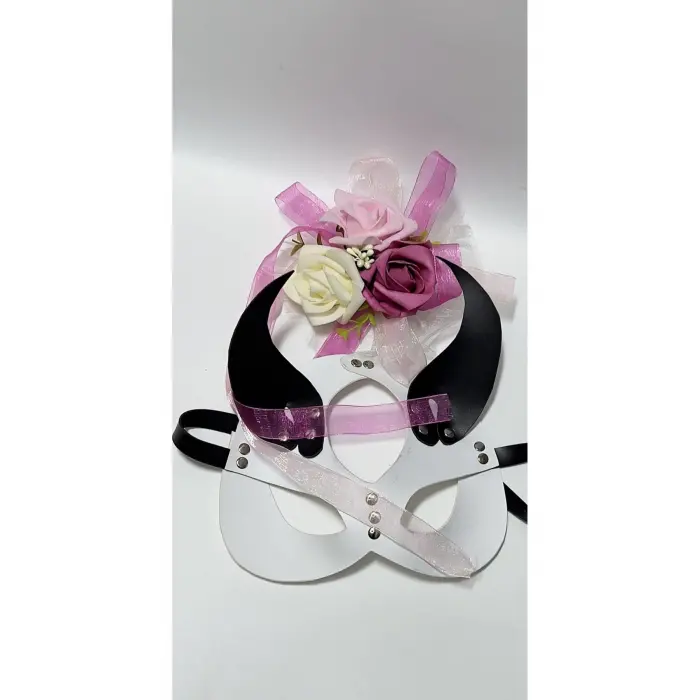 Siyah/Beyaz Şeytan Kulak Deri Sexi Maske 800467