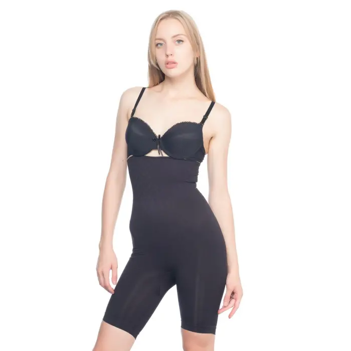 SİYAH MI Emay 2074 Yüksek Bel Desenli Double Uzun Paça Korse