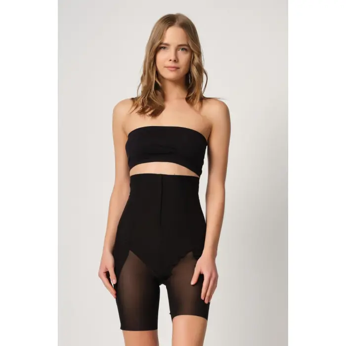 SİYAH MI Emay 2928 Ön Agraflı Tül Paçalı Lazer Korse