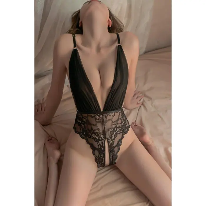 Siyah dantelli Özel Bölgesi Açık Fantazi Body 15040