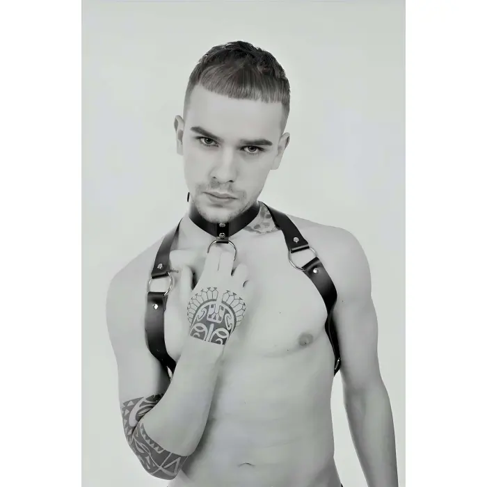Tasmalı Seksi Deri Erkek  Harness - Brfm35