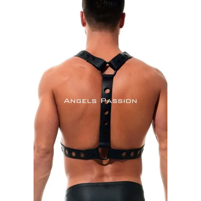 Yuvarlak Detaylı X Harness - Şık Erkek  Göğüs Harness, Deri Harness - Brfm219