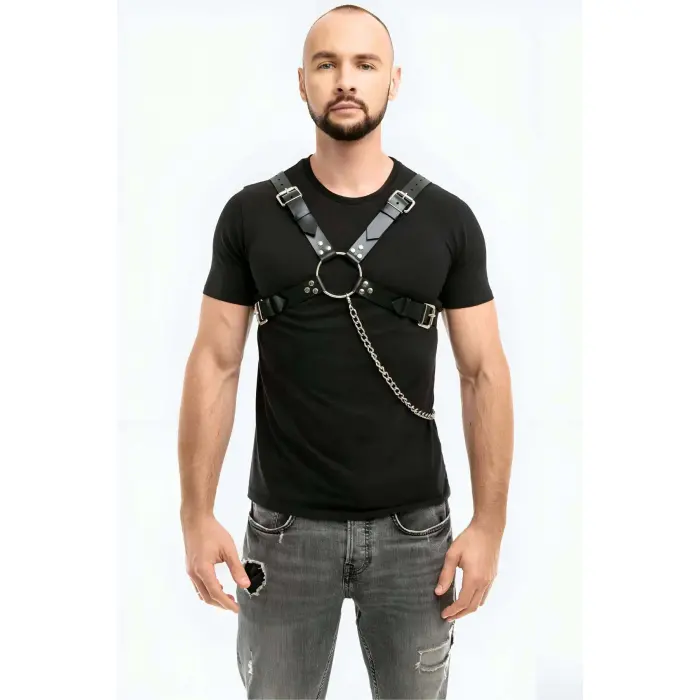 Zincir Detaylı Deri Erkek  Göğüs Harness - Brfm95